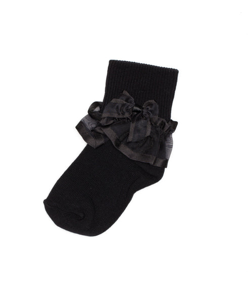 Sheer Ribbon & Bow Turncuff Black Socks