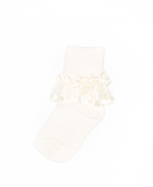 Sheer Ribbon & Bow Turncuff Ivory Socks