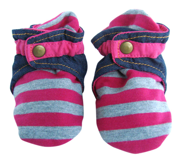 Infant Gray and Pink Striped Baby Booties