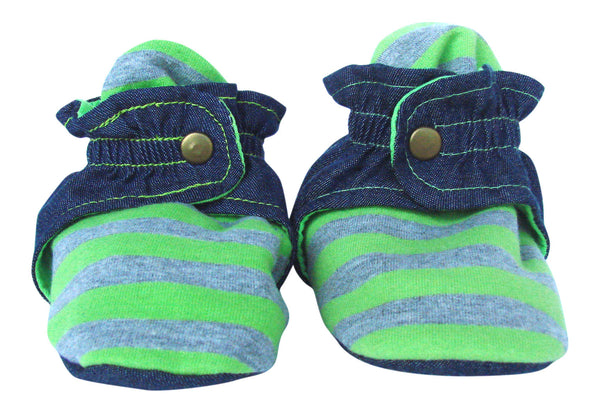 Infant Gray and Green Striped Baby Booties
