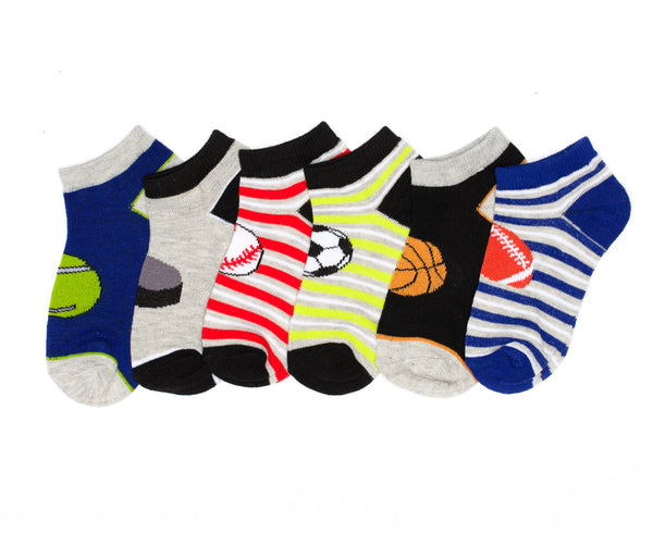 6-Pack Sports Balls & Stripes Printed Socks