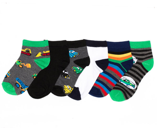 6-Pack Cars Helicopter construction Trucks Printed Socks