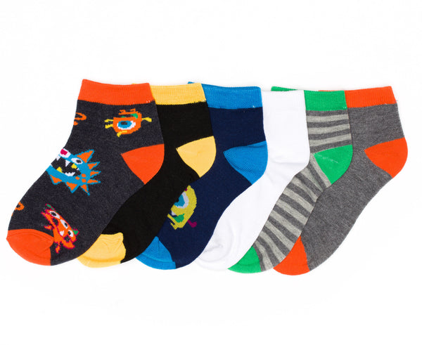 6-Pack Monsters Fun Prints Heel/Toe Accents Socks