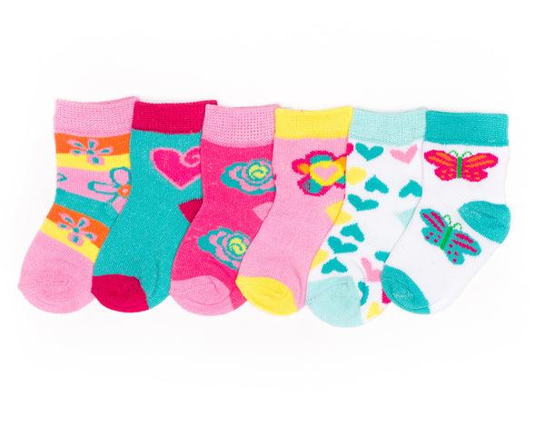 6-Pack Flowers Hearts Butterflies Printed Socks