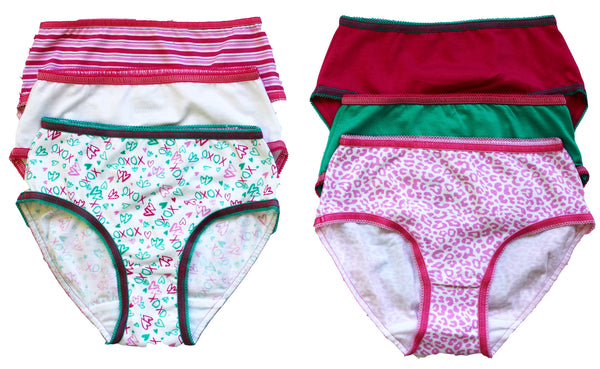 6-Pack Girls Hearts, Leopard, Stripes Briefs