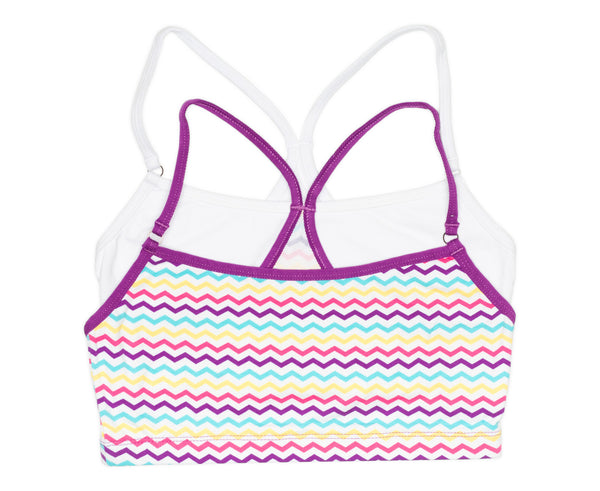 2-Pack Racerback Crop Bra  White / Purple Multi Zigzag