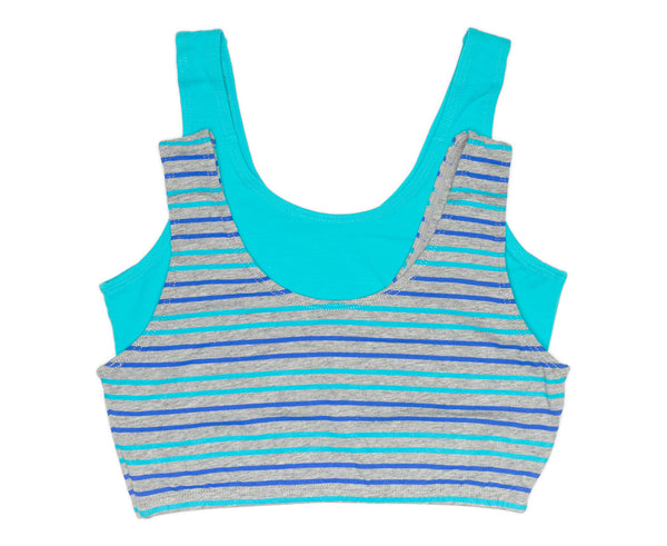 2-Pack Crop Bra with Built Up Straps Aqua / Grey Mix Stripes