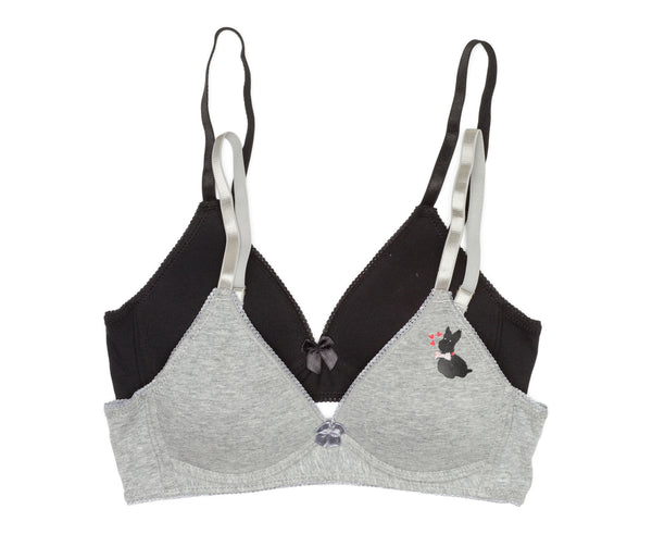 2-Pack Lightly Lined Wirefree Cotton Bra Grey Scotty / Black
