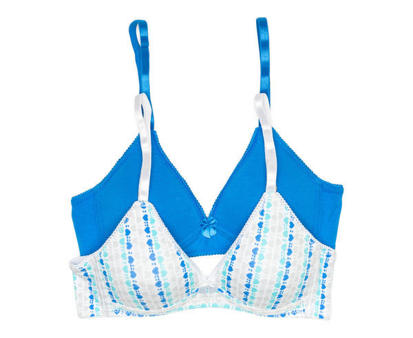 2-Pack Lightly Lined Wirefree Cotton Bra Diagonal Hearts / Blue